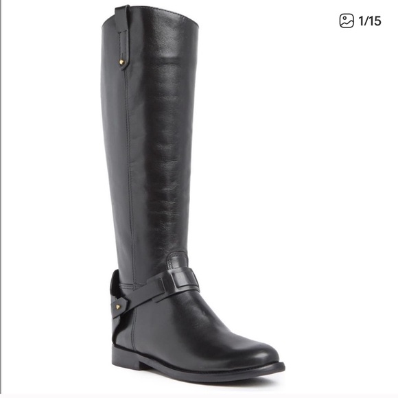 Tory Burch Colton BLACK Leather Knee High Tall Women’s Riding  Boots SZ 9 M -EUC - Picture 1 of 16
